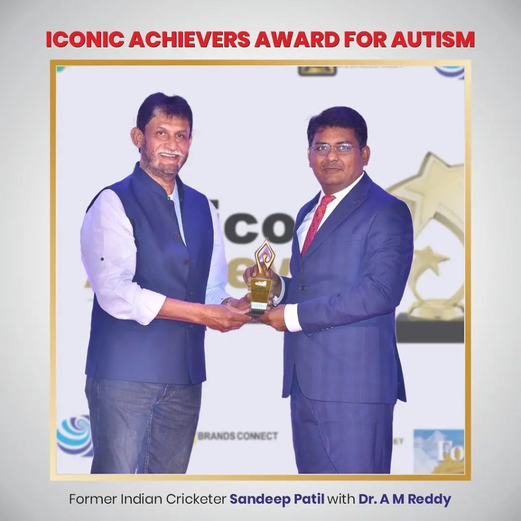 Dr. A. M. Reddy receives Iconic Award for Autism by Forbes India Marquee Magazine from Former Indian Cricketer Sandeep Patil